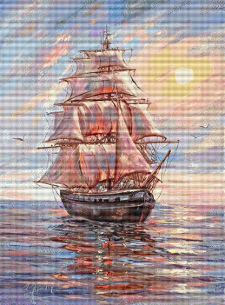 Movas Sanat Gün Batımı ve Eski Gemi | Elmas Mozaik Tablo | Mozaik Puzzle | 65x85 | E20234071
