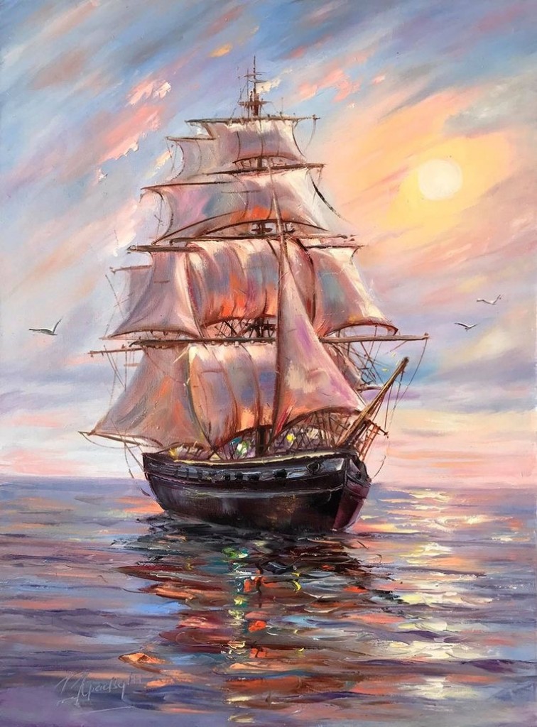 Movas Sanat Gün Batımını Ardında Bırakan Eski Bir Gemi / Mozaik Puzzle 65X85cm-E20234071